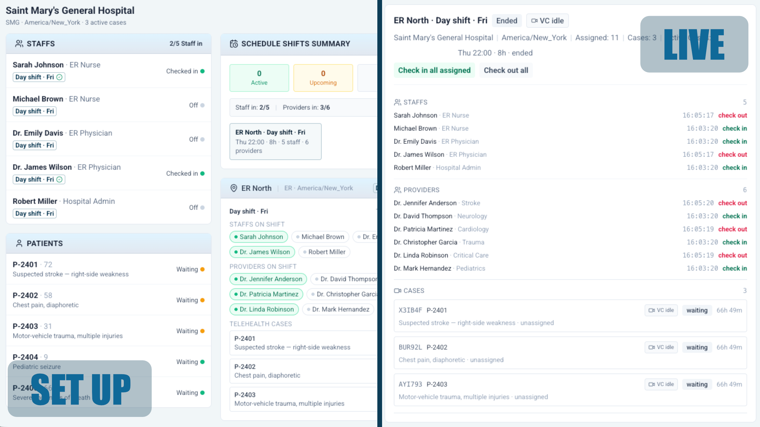 Coordination Console — setup and live operations views